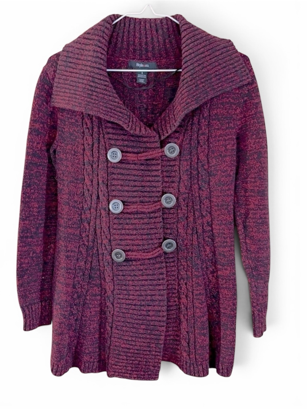 Style & Co. Cardigan Red/ Black Large Button Down Knit Extra Long